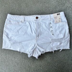 SO Women's High Waist White Distressed Shorts
